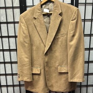 Tan Sport Coat with Notched Lapel and Suede-like Texture
